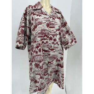 Vintage Go Barefoot Woodie Wagon Surf Mobile Hawaiian Shirt 2XL Tall Burgundy